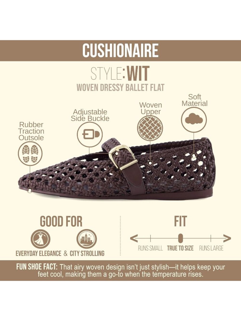 Women's Brown Comfortable Adjustable Braided Buckle Mary Jane Ballet Flats - Picture 4 of 6